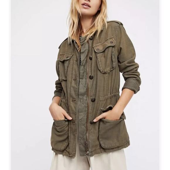 Free People Jackets & Blazers - Free People Utility Jacket Womens Small Military Style Army Green Cargo Pockets